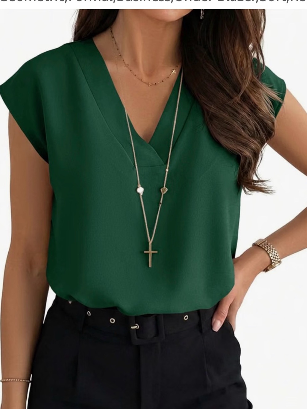 Cap Sleeve V-Neck Blouse